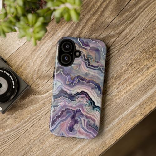 Coque iPhone 16 rigide brillante avec impression géode violette de luxe