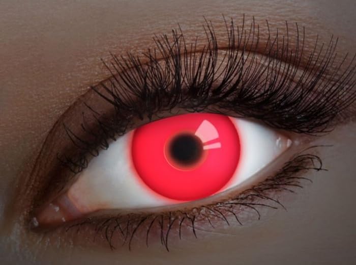 Lot de 3 - Lentilles de Contact UV Fluo Rouge 12 Mois - sans Correction - Accessoire de déguisement
