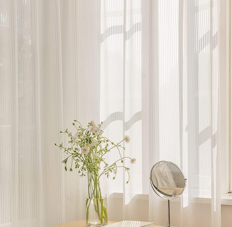 Miniatura 3 de CHEFRU 2 paneles de cortinas plisadas blancas para ventana de 108 pulgadas de largo, 2 paneles de cortinas semitransparentes con rayas verticales,
