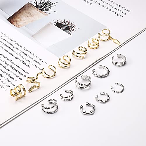 Cassieca Women's Adjustable Non-Piercing Ear Cuffs Earrings Clip On Cartilage Helix Wrap Ear Jewelry Set #TOP5