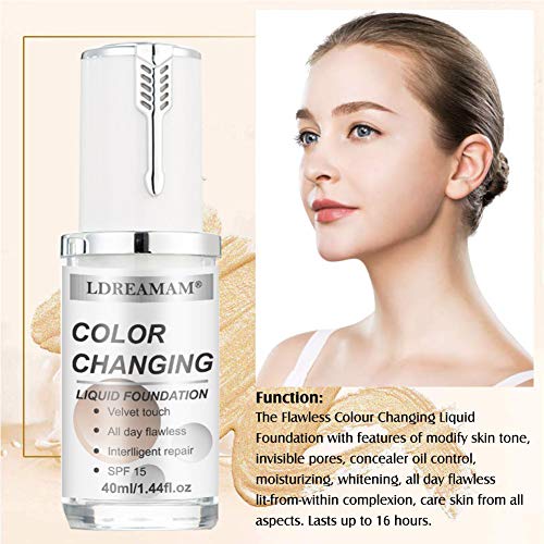 Liquid Foundation Cream,Flawless Foundation,Warm Skin Tone Flawless Colour Changing Foundation Makeup,Concealer Cover Cream,Base Nude Face Moisturizing Liquid Cover Concealer for Women Girls - Thumbnail 5