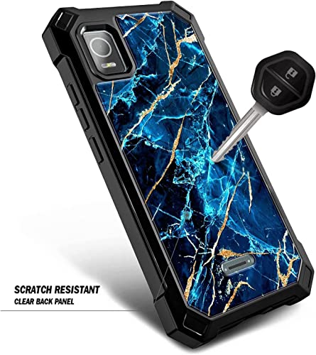 Nznd Compatible With At&T Calypso 3 Case (U328Aa) With [Built-In Screen Protector], Full-Body Shockproof Protective Rugged Bumper Cover, Impact Resist Durable Phone Case (Marble Design Sapphire) #TOP3