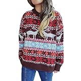Weihnachtspullover Damen Lustig, Weihnachtspulli Damen Strick,Weihnachten Pullover Langarm Ugly Christmas Stricken Sweatshirt Weihnachts Sweater mit Rentiermuster Xmas Strickpullover Strickpulli