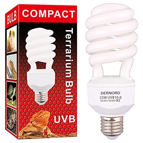 DERNORD UVA UVB Bulb Tortoise 10.0 23 Watt - UVB Light Reptile Kit Reptile Lighting for Lizard Tank Bearded Dragon Chameleon Turtle Snake Cover