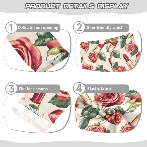 Red Roses Lipstick Girls Leggings Ultra Soft Compression Yoga Gym Pants for Kids 4-10T3