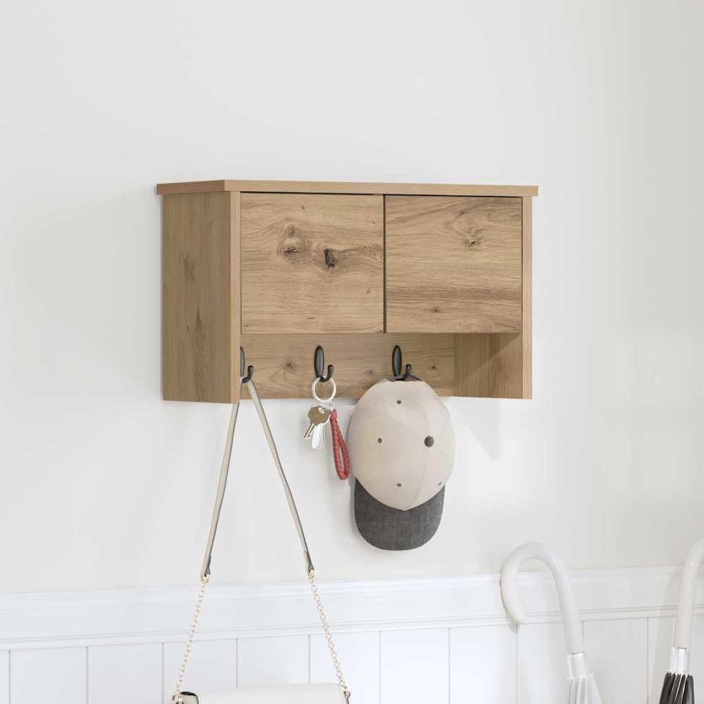 Perchero de pared con estante marrón de 50 cm y mueble de estanterías para colgar ropa