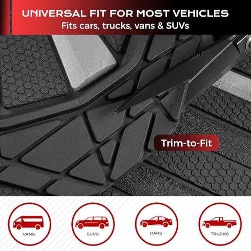 Image of Coverado Car Floor Mats for Trucks, Waterproof All Weather Automotive Floor Mats for Front & Rear, Deep Dish Car Mat with Anti-Slip Backing, Trim to Fit Floor Liners for Cars (3 Pcs, Black&Gray)