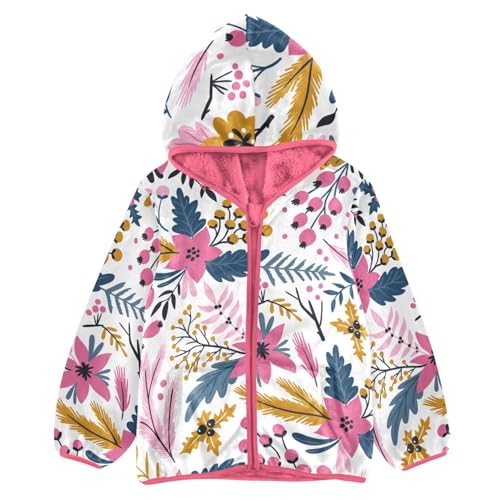 OTVEE Christmas Florals Berry Kids Hoodie Jacket Fall Spring Full Zip Warm Outwear Coat