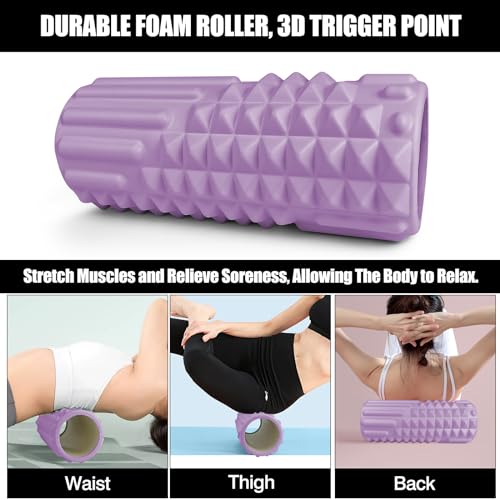 Zmarthumb-4-in-1-Foam-Roller-Set-Trigger-Point-Back-Roller-Muscle-Roller-Stick-Massage-Ball-Carrying-Bag-Massage-Roller-for-Deep-Tissue-MassagePurple