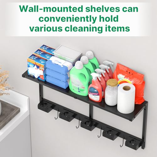 CCCEI-Broom-and-Mop-Wall-Mount-with-Shelf-Laundry-Room-Cleaning-Tools-Organization-Hanging-Rack-with-Hooks-Bathroom-Garage-Garden-Organizers-and-Storage-All-Metal-Black-1-Pack