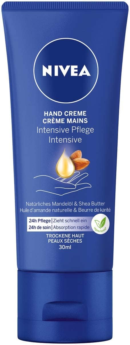 NIVEA Intensive Pflege Hand Creme Mini (30 ml), reichhaltige Hautcreme mit Mandel-Öl für intensive Feuchtigkeit, Handpflege mit dem einzigartigen NIVEA Duft