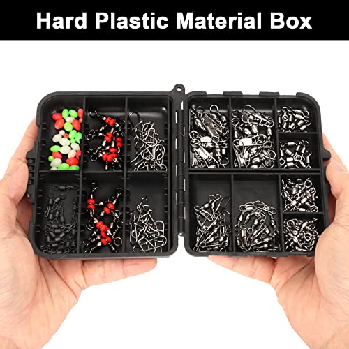 Realure 160 Pcs/box Fishing Swivel Snaps Kit Sea Fishing Barrel Swivel Snaps Ball Bearing Swivels Fishing Tackle with Multiple Fishing Swivels and Clips Luminous Fishing Beads for Saltwater Freshwater - Image 3