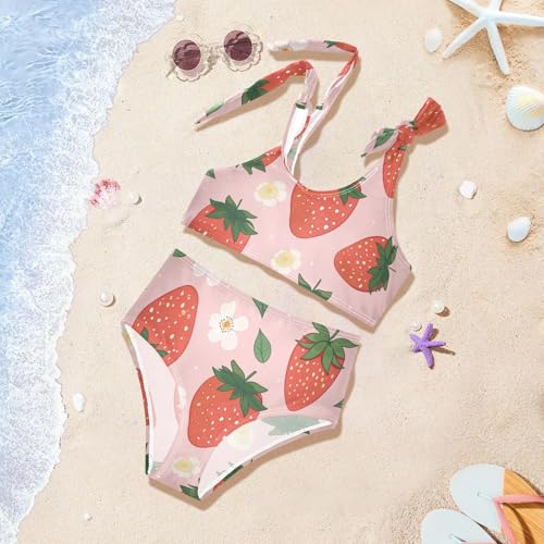 Girls' Bikini Set, Strawberry Green Leaves Cute Flower Kids Swimsuit 2 Pcs Beach Bathing Suit4