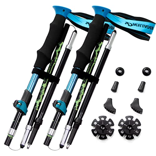 JiiinMiiin トレッキングポール 折りたたみ式 2本セット 登山用ストック 軽量アルミ製 コンパクト(青)