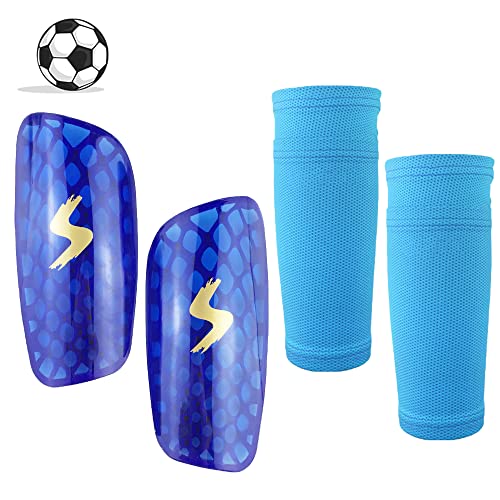 SaponinTree Espinilleras de fútbol, Espinilleras de fútbol para niños y jóvenes con Mangas elásticas, Protección Integral para Sus piernas, Espinilleras para Juegos de fútbol, ​​Correr, Fitness Cover