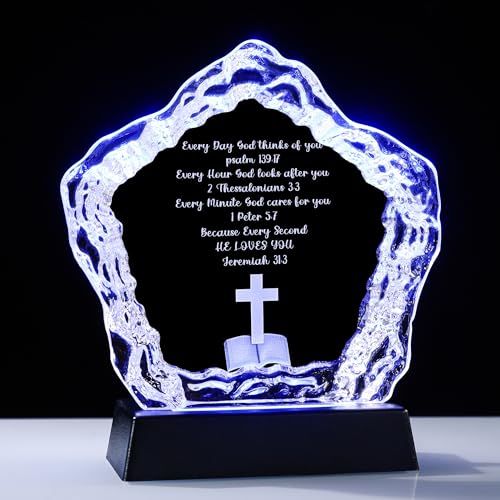 Cadeaux chrétiens lumineux : veilleuse en cristal iceberg 3D et versets bibliques gravés