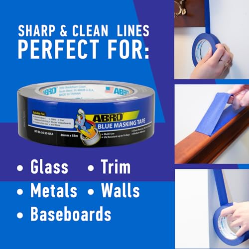 Image of ABRO Masking Tape, 24mm x 55M, All Purpose Blue Masking Tape for Temporary Labeling and Marking, Easy Tear, Clean Removal, Painters Tape for DIY and Professional Uses - Blue