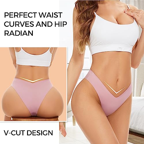 Seamless Bikini Cheeky Panties for Women Soft V-Cut No Show Hipster Breathable Stretch Invisibles Panties 6 Pack S-XL2
