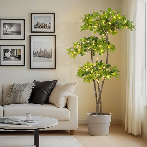 GarveeHome Artificial Plants Indoor, 6FT Fake Black Olive Tree with 100 LED Lights Tall Fake Plants in Plastic Nursery Pot Fake Tree Artificial Trees for Home Decor Office Living Room