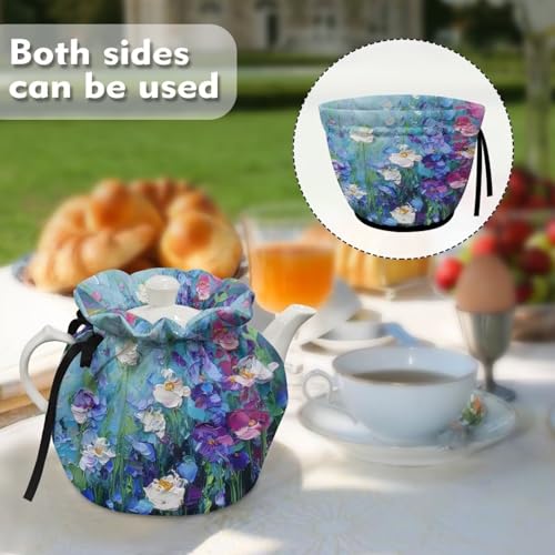 Image of Tea Cosy for Teapot Insulated Watercolor Flower Print Tea Kettle Cover Insulation and Keep Warm Portable Teapot Cozy Breakfast Warmer with Drawstring Breakfast Warmer Kitchen Decor