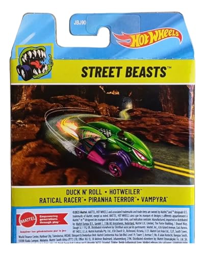 Image of Hot Wheels Car 2025 Street Beasts Pack of 5 (Duck N Roll, Hotweiler, Ratical Racer, Piranha Terror, Vampyra) Multi - Color, 3+ Years