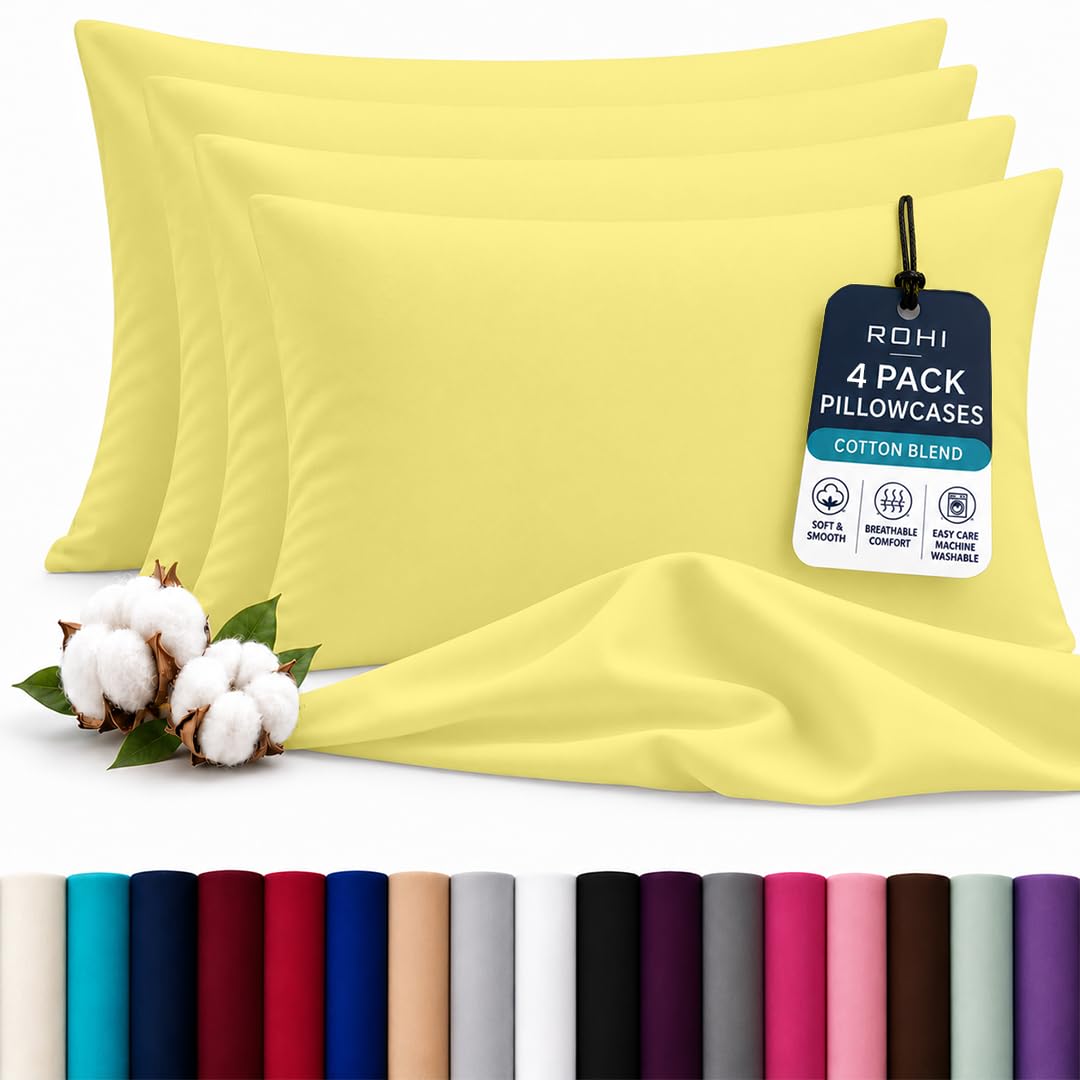 Rohi Luxury Lemon Pillowcases 4 Pack - (50×75cm) | Soft & Comfy Cotton Blend Pillow Covers with Envelope Closure | Breathable, Anti-Allergy, Fade & Wrinkle Resistant