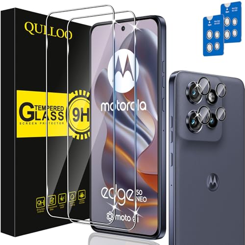 QULLOO Schutzfolie für Motorola Moto Edge 50 Neo für Panzerglas mit Kameraschutz, [2+2 Stück] Bildschirmschutzfolie mit Kamera schutz, 9H Festigkeit Gehärtetes Glas HD Klar Schutzglas kratzfest Folie