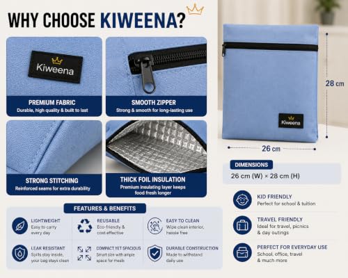 Image of Insulated Lunch Pouch for Office, School & Travel | Thermal Tiffin Bag with Aluminium Foil Lining | Leakproof, Lightweight & Reusable Lunch Organizer for Men, Women & Kids (Sky Blue)
