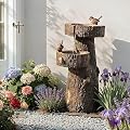 22" Outdoor Water Fountain with Led Lights, 2-Tiered Bird Bath Water Fountain, Outdoor Garden Waterfall Decor for Garden, Patio, Courtyard