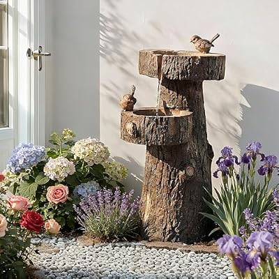 22" Outdoor Water Fountain with Led Lights, 2-Tiered Bird Bath Water Fountain, Outdoor Garden Waterfall Decor for Garden, Patio, Courtyard