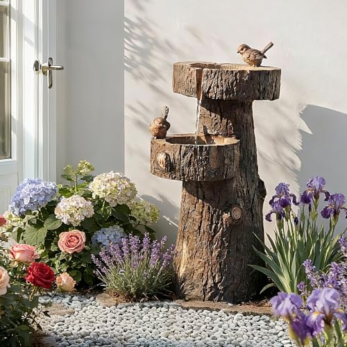 22" Outdoor Water Fountain with Led Lights, 2-Tiered Bird Bath Water Fountain, Outdoor Garden Waterfall Decor for Garden, Patio, Courtyard