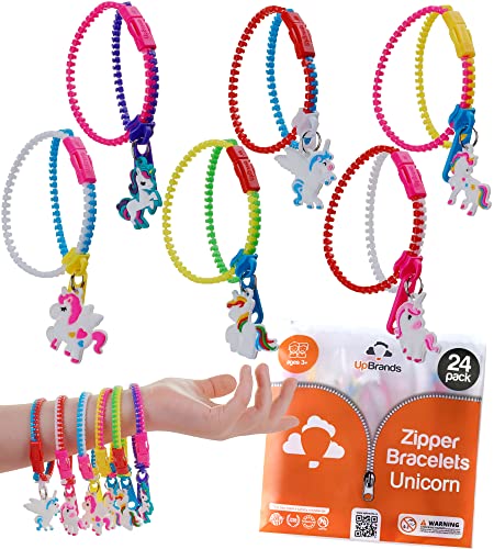 UpBrands Unicorn Zipper Bracelets Bulk Set – Party Kit for Kids, Goodie Bags, Valentine’s Box, Piñata Filler, Fidget Friendship Bracelets