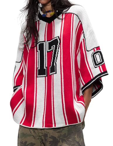 Aelfric Eden Oversized Sweaters Number Stripe Graphic Unisex Knit Sweater Color Blocking Football Jersey 2025 Trend Tops