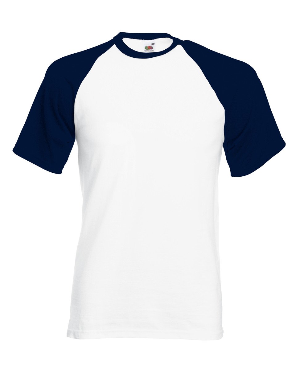 Fruit of the Loom Men's Baseball Classic Short Sleeve T-Shirt, White/Navy, Medium