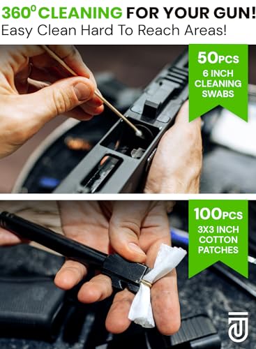 Professional Gun Cleaning Kit 10 in 1 Gun Accessories Incl. Lint Free Gun Cleaning Patches, 6-inch Gun Cleaning Swabs, Double Head Gun Cleaning Brush, Gun Cleaner Picks and Cleaning Cloth for Guns