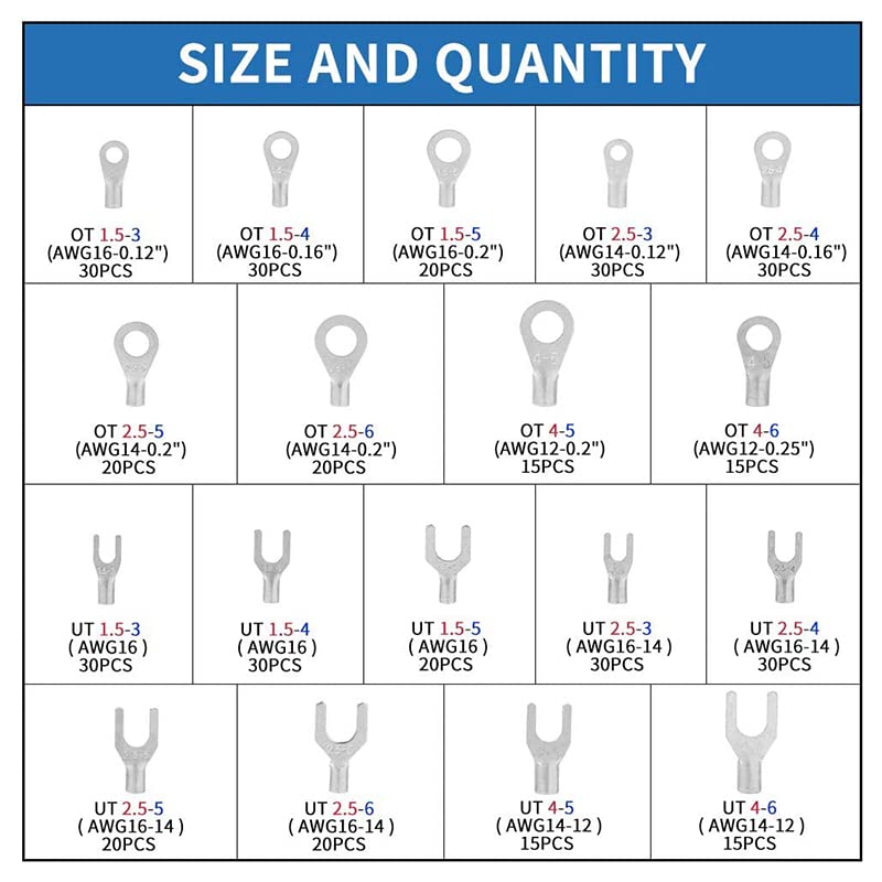 Ensemble de 420 cosses de câble à, connecteur de Fil électrique, Anneau en cuivre, Fourche, cosses de câble, kit d'assortiment d'outils M3 M4 M5 M6