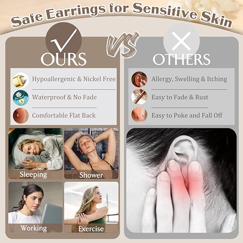 Florideco Premium Hypoallergenic Flat Back Earrings Set for Women - Surgical Steel Stud and Hoop Earrings for Sensitive Ears - Silver Cartilage Earring Collection - Image 5