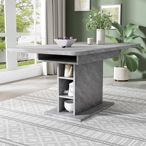 Merax Esstisch Holz 110/130L x 70B x 75H cm, Ausziehbar Esszimmertische mit Stauraum, Rechteckiger Küchentisch für Wohnzimmer und Esszimmer, Grau