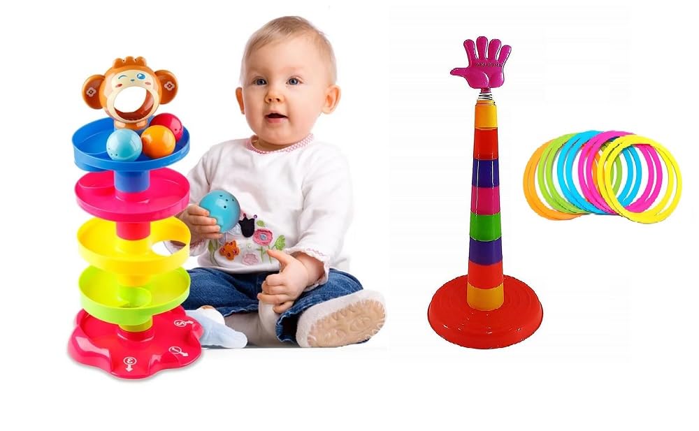 AmtiQ 5 Layer Ball Drop and roll Swirling Tower Toddler Toys (Free 2 in 1 Funny Ring toss Throw Ring Game Giant Inflatable Hoopla Game for Kids and Adults (Multicolor) (B0CBBR2LCK) Amazon Price History, Amazon Price Tracker
