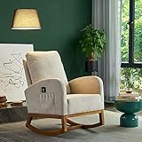 Pannow Upholstered Rocking Chair Mid-Century, Modern Nursery Rocking Armchair, Upholstered Tall Back...