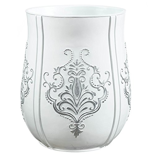 Creative Scents Vintage White Bathroom Trash Can 725x 725x 975- Decorative Wastebasket- Durable Resin Waste Paper Baskets- Space Friendly Bath Rubbish Dust Bin- for Elegant Shower Décor