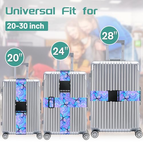 Slohif Luggage Straps for Suitcases Travel Belt Accessories Luggage Connector Identifiers 2 Pack Over Handle with Buckle Unique Nylon Adjustable Strap for Sleeping Bag Car Seat Butterfly3
