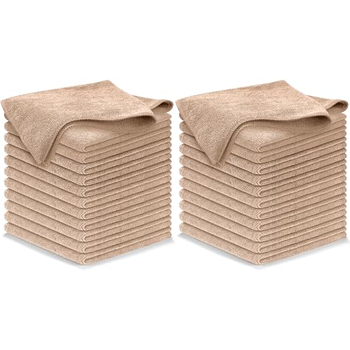 Image of USANOOKS Microfiber Cleaning Cloth - Beige - 24Pcs (12.5x12.5 inch) High Performance - 1200 Washes, Ultra Absorbent Car Towel Traps Grime & Liquid for Streak-Free Mirror Shine - car Washing Cloth