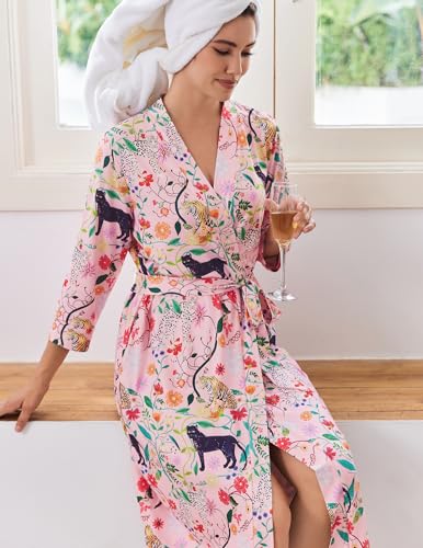 Image of Ekouaer Women Robes Long Knit Bathrobe Lightweight Soft Kimono Robes Casual Ladies Loungewear with Pockets