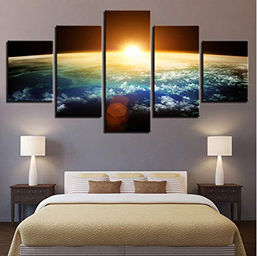 Preisvergleich Produktbild Abstrakte Malerei Wohnzimmer Wandkunst 5 Stück Universum Sonnenschein Raum Poster HD Drucke Blue Earth Bilder Home Decor 40x60x2 40x80x2 40x100cm