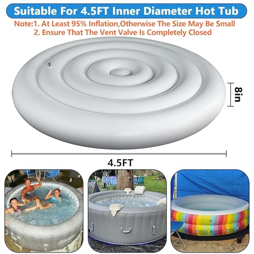 LFUTARI 4.5 Ft Inflatable Hot Tub Cover - Energy Saving Lid for Round Hot Tub - Foldable Protective Rain Overflow Cover for Outdoor Inflatable Hot Tub