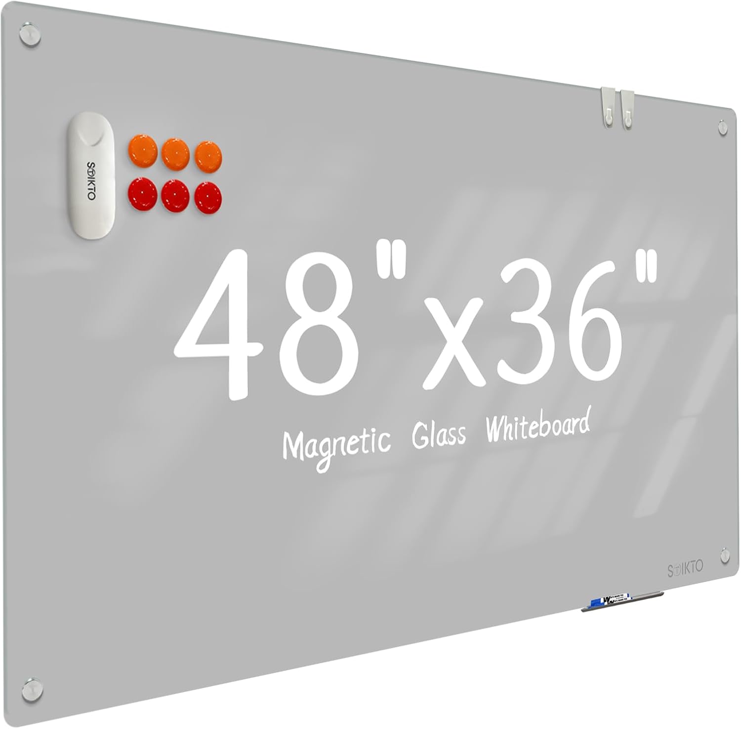Glass Whtieboard - Glass Dry Erase Board 48" x 36" Magnetic White Board Writing Board White Boards for Walls Wall Office Home, Gray