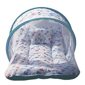 KiddosCare Toddler Mattress with Mosquito Net for Baby (Blue) (24.0cm L X 15.0cm W)