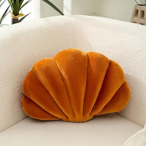 Cyditan Seashell Throw Pillow Shell Shaped Throw Pillows Soft Room Decor Aesthetic Pillows for Bed Couch Living Sofa (14x10 inch,Caramel Color) Cover