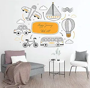 StickMe 'Happy Journey - Safe Trip Adventure Travel Wall Sticker' -SM512 (Multi Colour, Vinyl - 70cm X 52 cm)